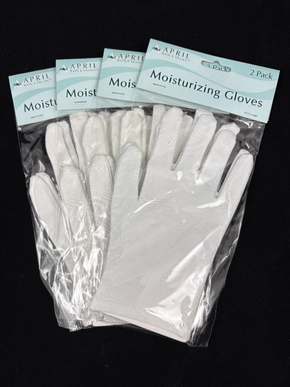 Four 2ct Moisturizing Gloves White 95% Cotton 5% Spandex Overnight Spa Treatment